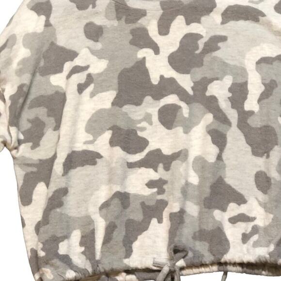 Gray‎ White Camouflage Print Drawstring Hem Pullover Sweatshirt Medium - Picture 4 of 12
